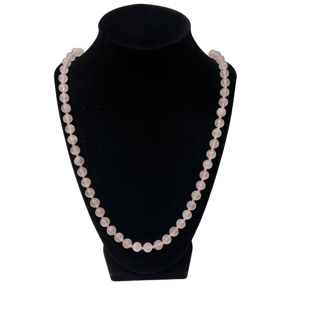 Rose Quartz Knotted Beaded 32" Necklace Pink Round Natural Gemstone